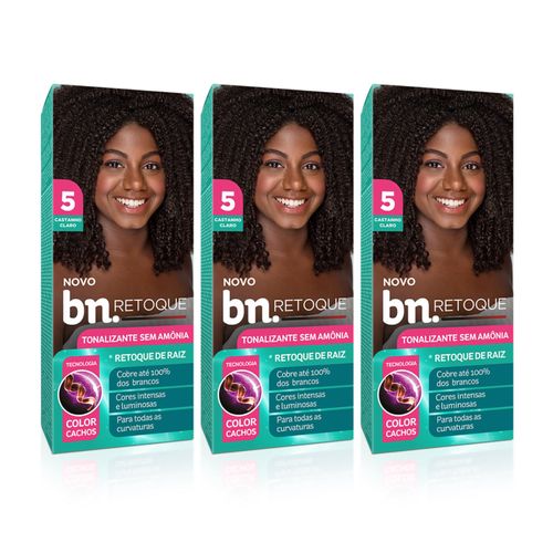 Kit Tonalizante Castanho Claro 5.0 Sem Amônia 90g (3 itens) | bn.Cachos